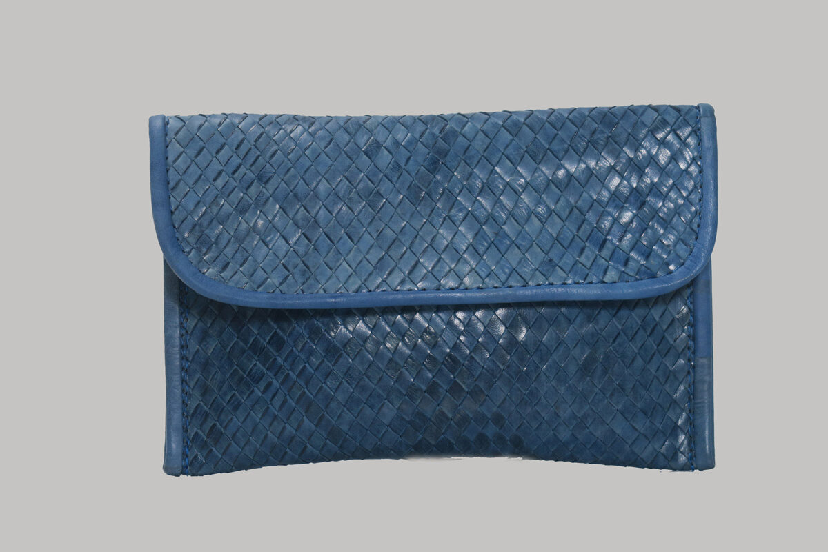 Braided Leather Wallet Blue 001