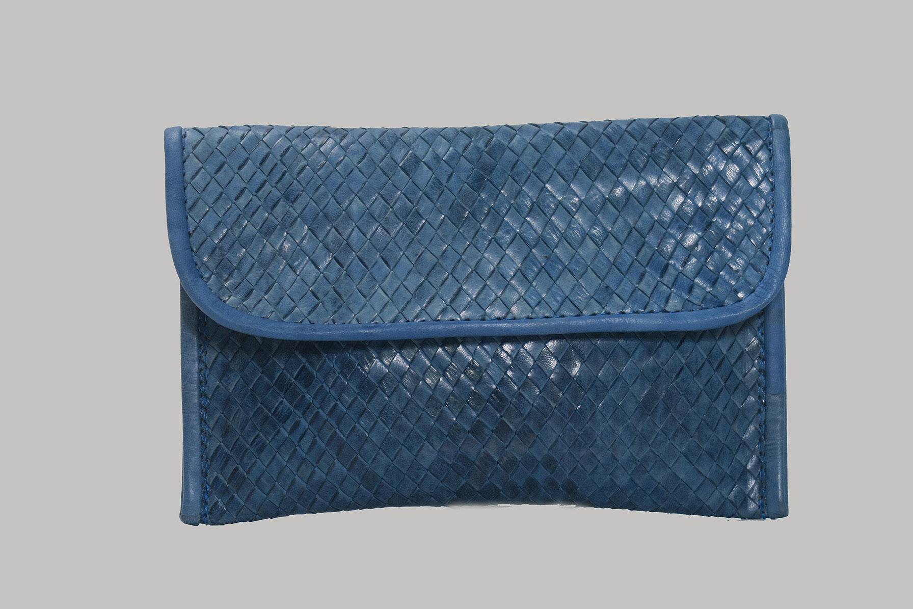 Braided Leather Wallet Blue 001