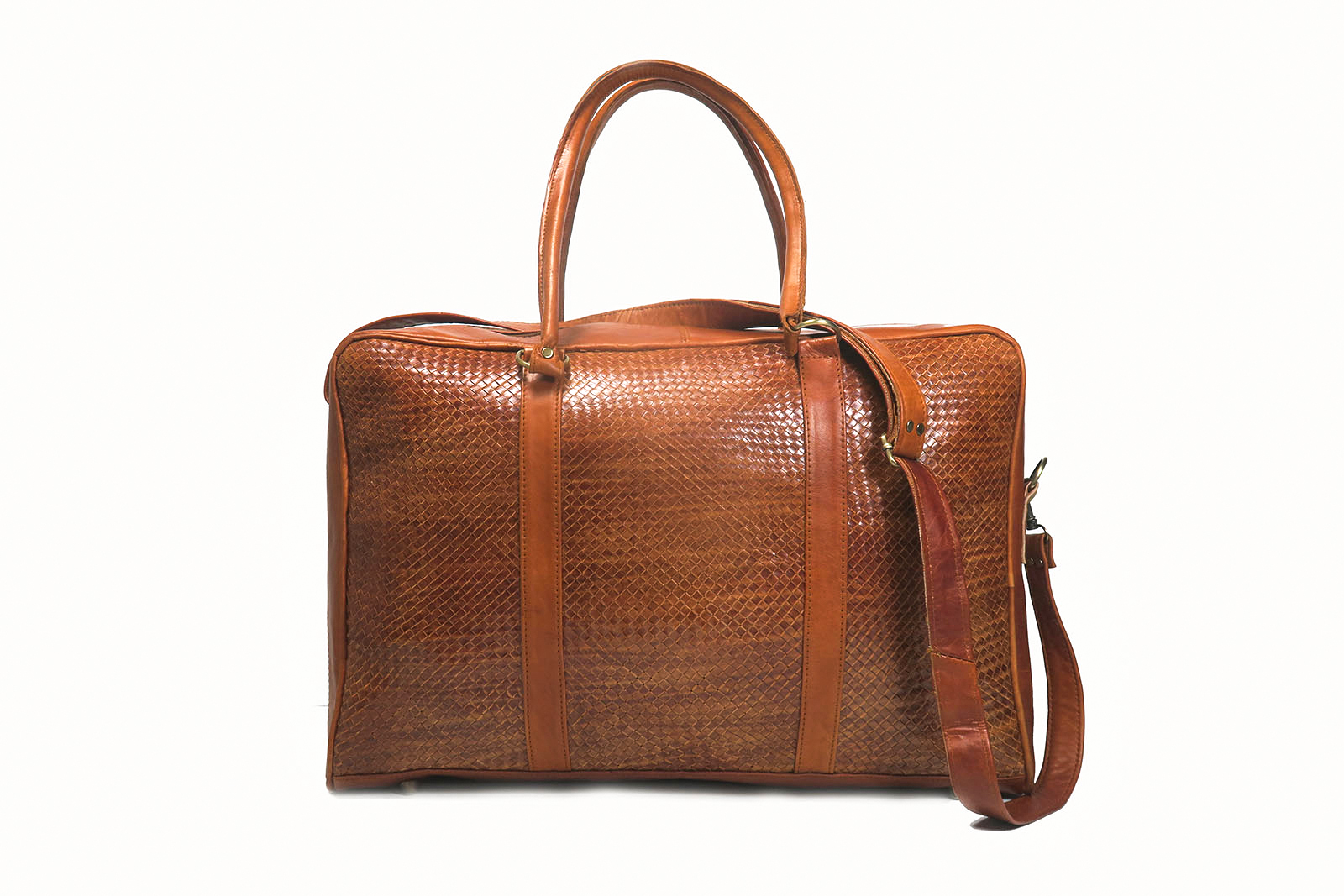 Durable Leather Travel Bags Cognac 004